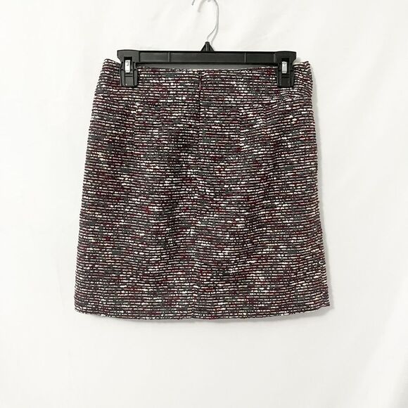 🟢LOFT Tweed Burgundy & Gray Mini Skirt Size 0P - Picture 3 of 7